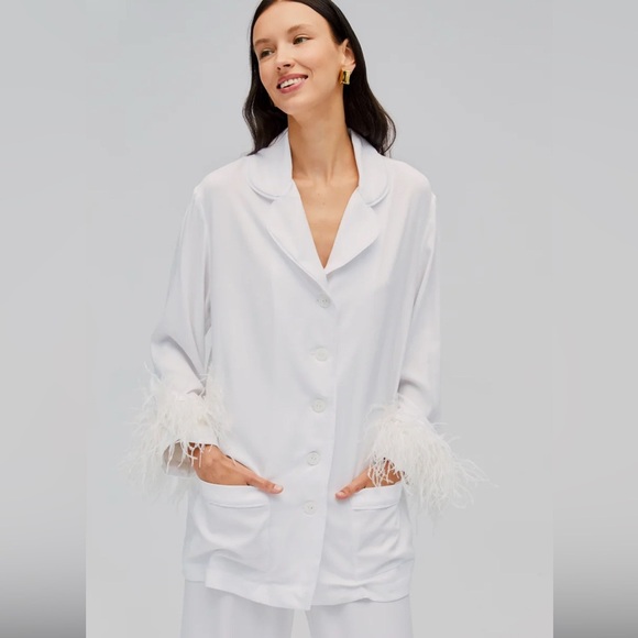 Sleeper Other - Sleeper Luxury Pajama Top Women’s Size S White Ostrich Feather-Trim Sleepwear